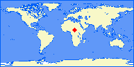 world map with AKM marked