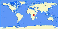 world map with BKY marked
