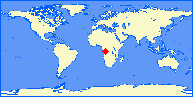 world map with BZV marked
