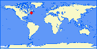 world map with CYAU marked