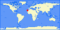 world map with GCXO marked