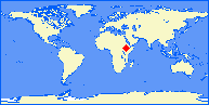 world map with HAJM marked