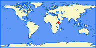 world map with HALA marked