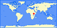 world map with HULI marked