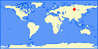 world map with KJA marked