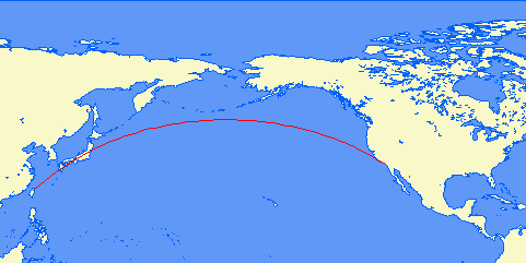 Great Circle route for LAX to TPE